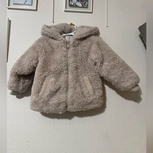 Zara cream faux fur coat jacket 12-18 months hooded
